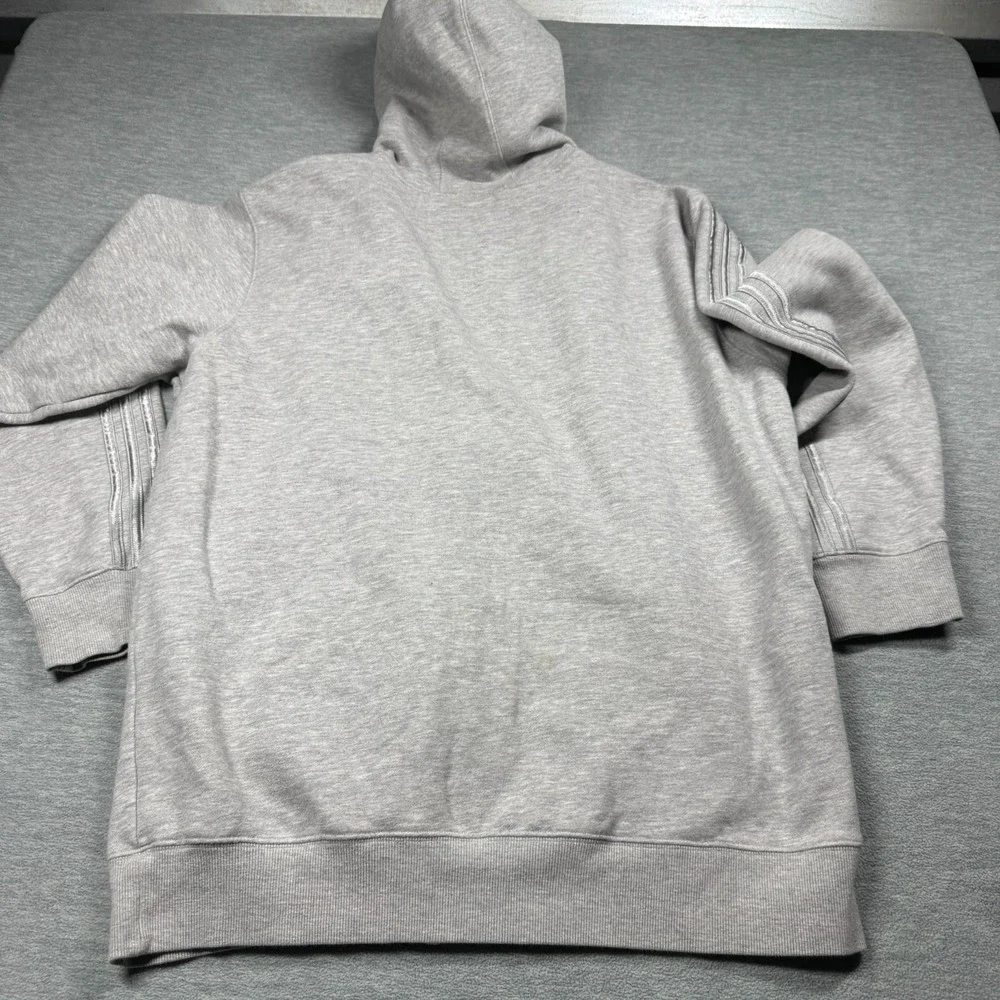 Adidas Hoodie Mens L Gray Full Zip 3-Stripe Metallic Silver Logo Fleece 25x31‎